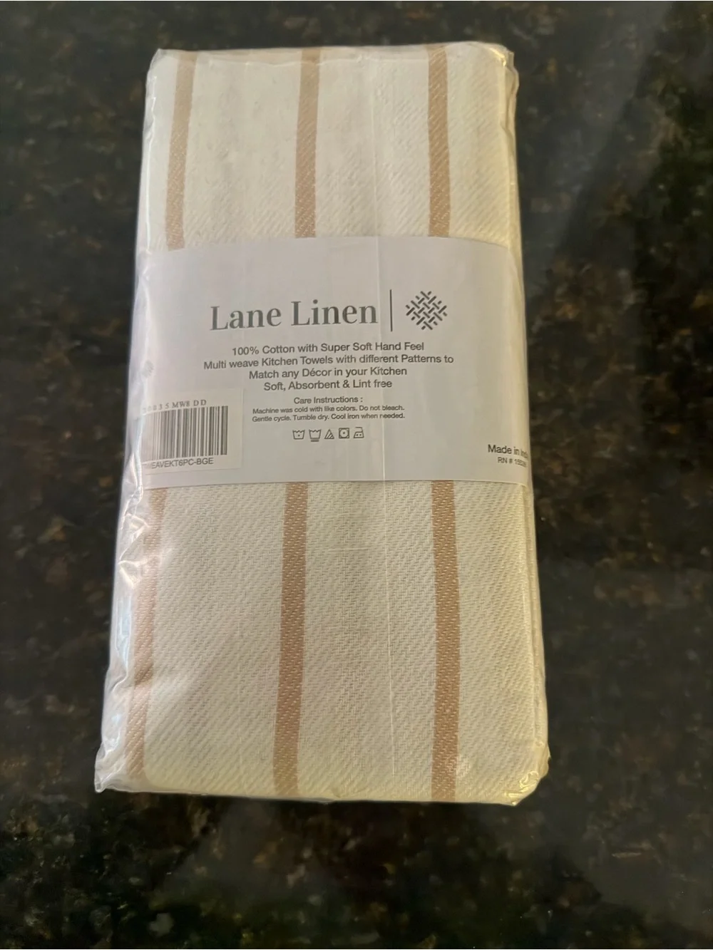 Linden Waffle-Weave Kitchen Towels in Beige - Pack of 6